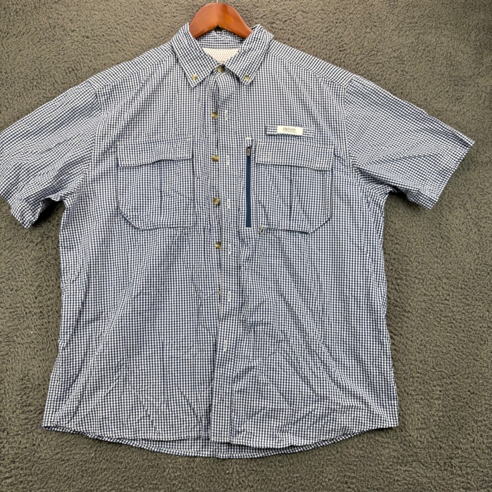 Gander Mountain Guide Series‎ Mens Blue Gingham Short Sleeve Fishing Shirt L
